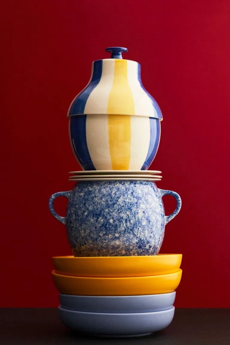 HAY Sobremesa Stripe cookie jar, blue - yellow