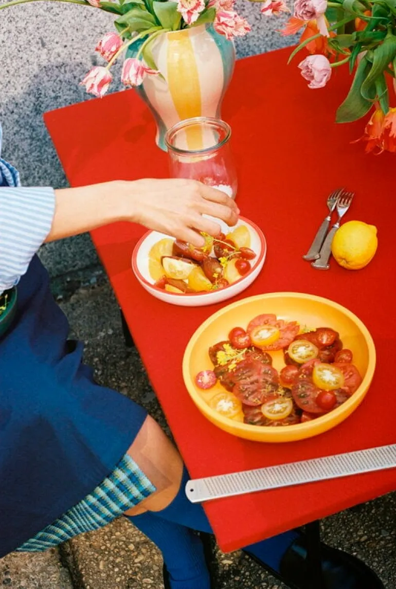 HAY Sobremesa Stripe vase, L, green - yellow