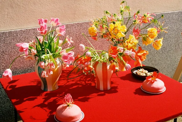 HAY Sobremesa Stripe vase, S, red