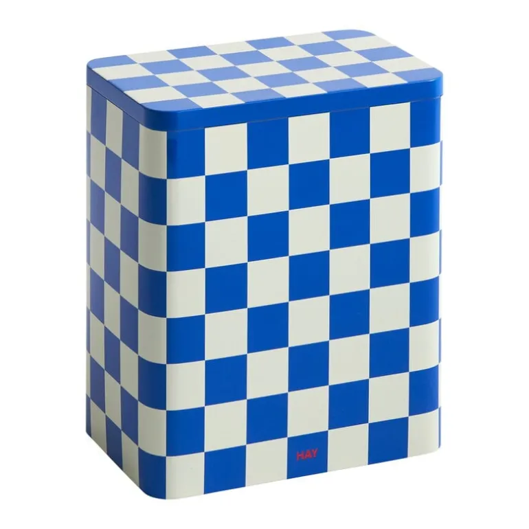 HAY Tin container, L, blue - off-white