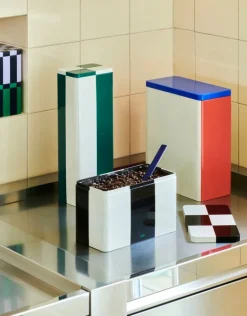 HAY Tin container, L, blue - off-white