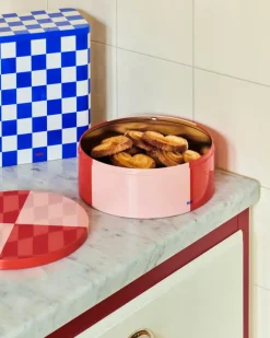 HAY Tin container, round, red - soft pink