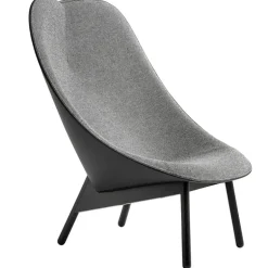 HAY Uchiwa lounge chair, black legs, black leather - Hallingdal 166
