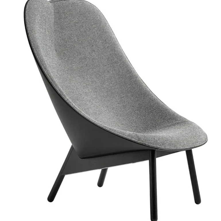 HAY Uchiwa lounge chair, black legs, black leather - Hallingdal 166
