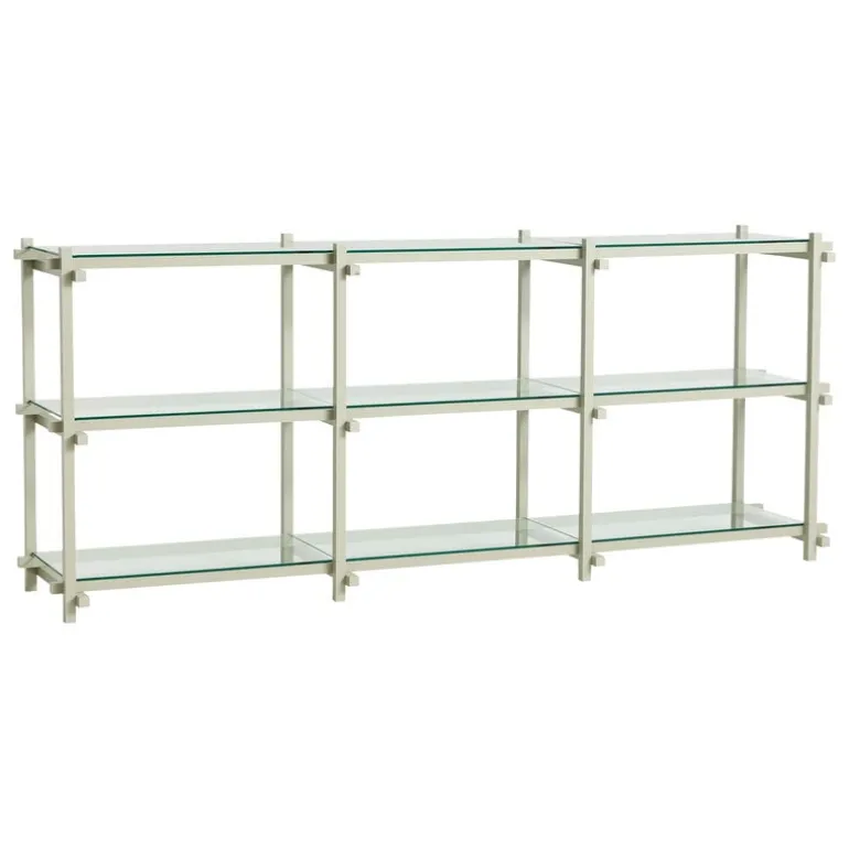 HAY Woody 2.0 shelf, low, smokey grey beech - clear glass