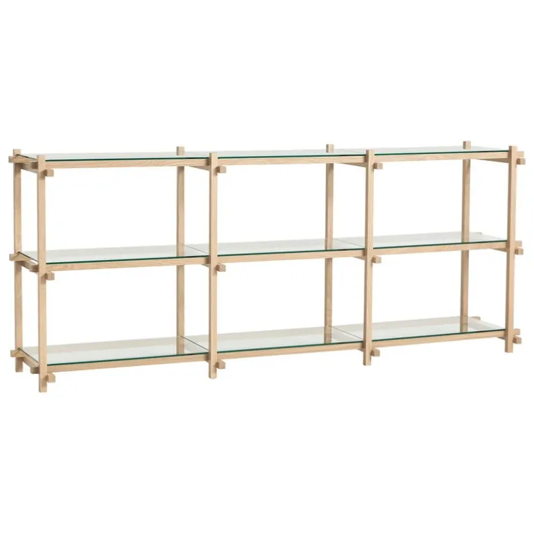 HAY Woody 2.0 shelf, low, soaped oak - clear glass