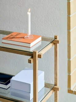 HAY Woody Column 2.0 shelf, low, soaped oak - clear glass