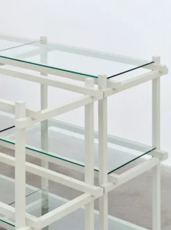 HAY Woody Column 2.0 shelf, low, smokey grey beech - clear glass