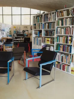 Hem Experiment lounge chair 502, blue - black leather