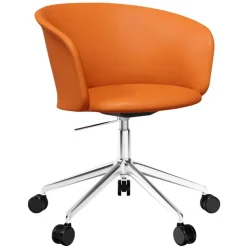 Hem Kendo swivel chair w/ castors, cognac leather - pol. aluminium