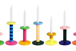 Hem Pesa candle holder, high, pink - sulfur yellow stripe