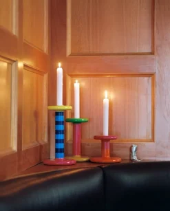 Hem Pesa candle holder, medium, green - magenta - honey yellow