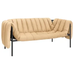 Hem Puffy 2,5 seater sofa, sand leather - black grey steel