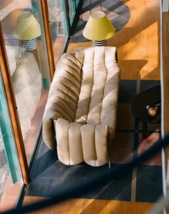 Hem Puffy 2,5 seater sofa, sand leather - black grey steel