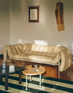 Hem Puffy 2,5 seater sofa, sand leather - stainless steel