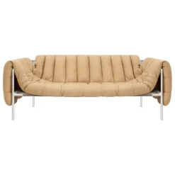 Hem Puffy 2,5 seater sofa, sand leather - stainless steel