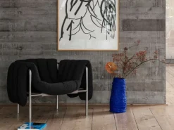 Hem Puffy lounge chair, anthracite - stainless steel