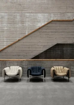 Hem Puffy lounge chair, anthracite - cream steel