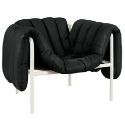 Hem Puffy lounge chair, black leather - cream steel
