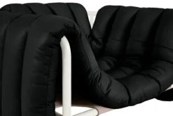 Hem Puffy lounge chair, black leather - cream steel