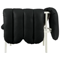 Hem Puffy lounge chair, black leather - cream steel