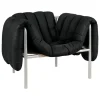 Hem Puffy lounge chair, black leather - stainless steel