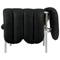 Hem Puffy lounge chair, black leather - stainless steel