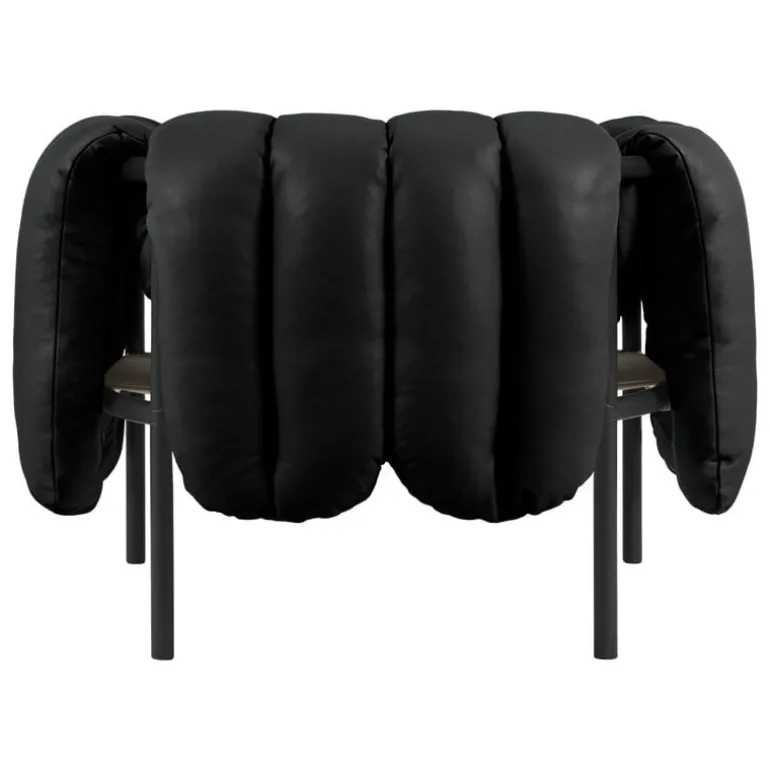 Hem Puffy lounge chair, black leather - black grey steel