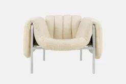 Hem Puffy lounge chair, eggshell boucle - stainless steel