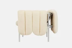 Hem Puffy lounge chair, eggshell boucle - stainless steel
