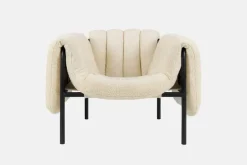 Hem Puffy lounge chair, eggshell boucle - black grey steel