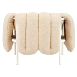 Hem Puffy lounge chair,  eggshell boucle - cream steel