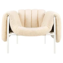 Hem Puffy lounge chair,  eggshell boucle - cream steel