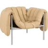 Hem Puffy lounge chair, sand leather - stainless steel