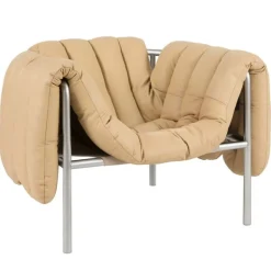 Hem Puffy lounge chair, sand leather - stainless steel