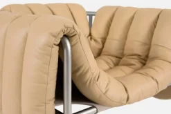 Hem Puffy lounge chair, sand leather - stainless steel
