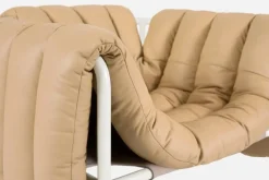 Hem Puffy lounge chair, sand leather - cream steel