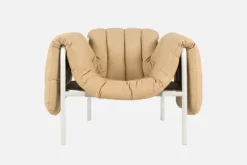 Hem Puffy lounge chair, sand leather - cream steel