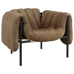 Hem Puffy lounge chair,  sawdust boucle - black grey steel