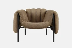 Hem Puffy lounge chair,  sawdust boucle - black grey steel