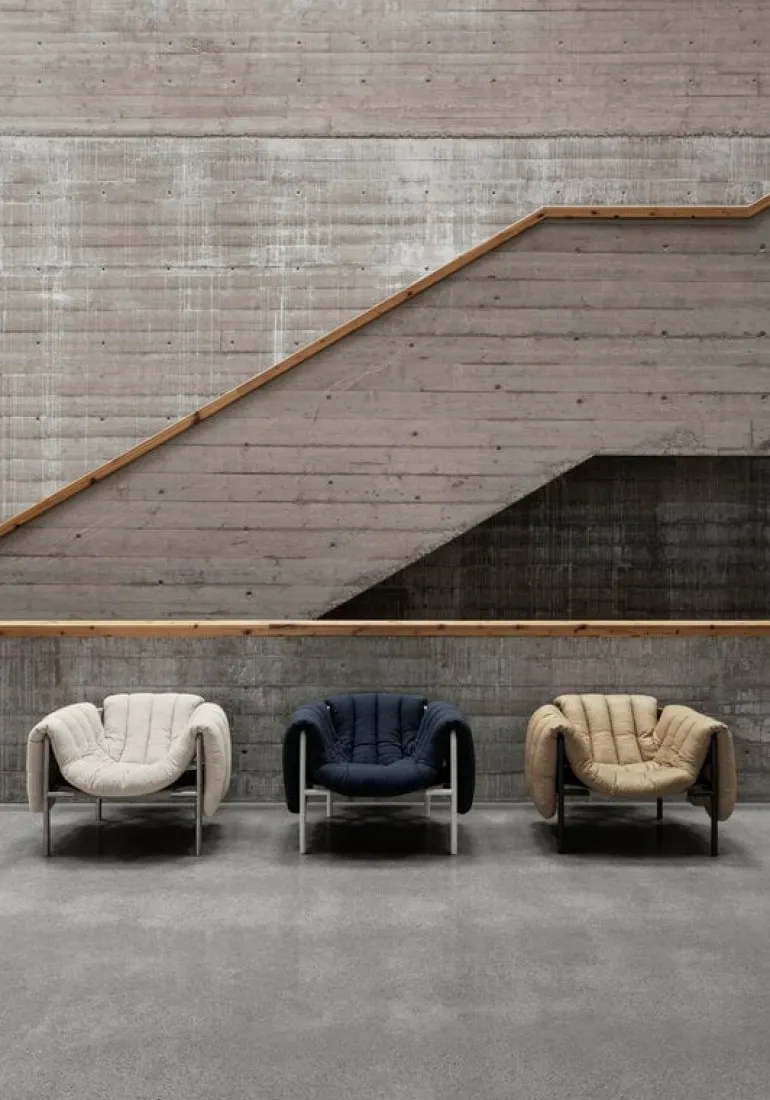 Hem Puffy lounge chair, sand leather - black grey steel