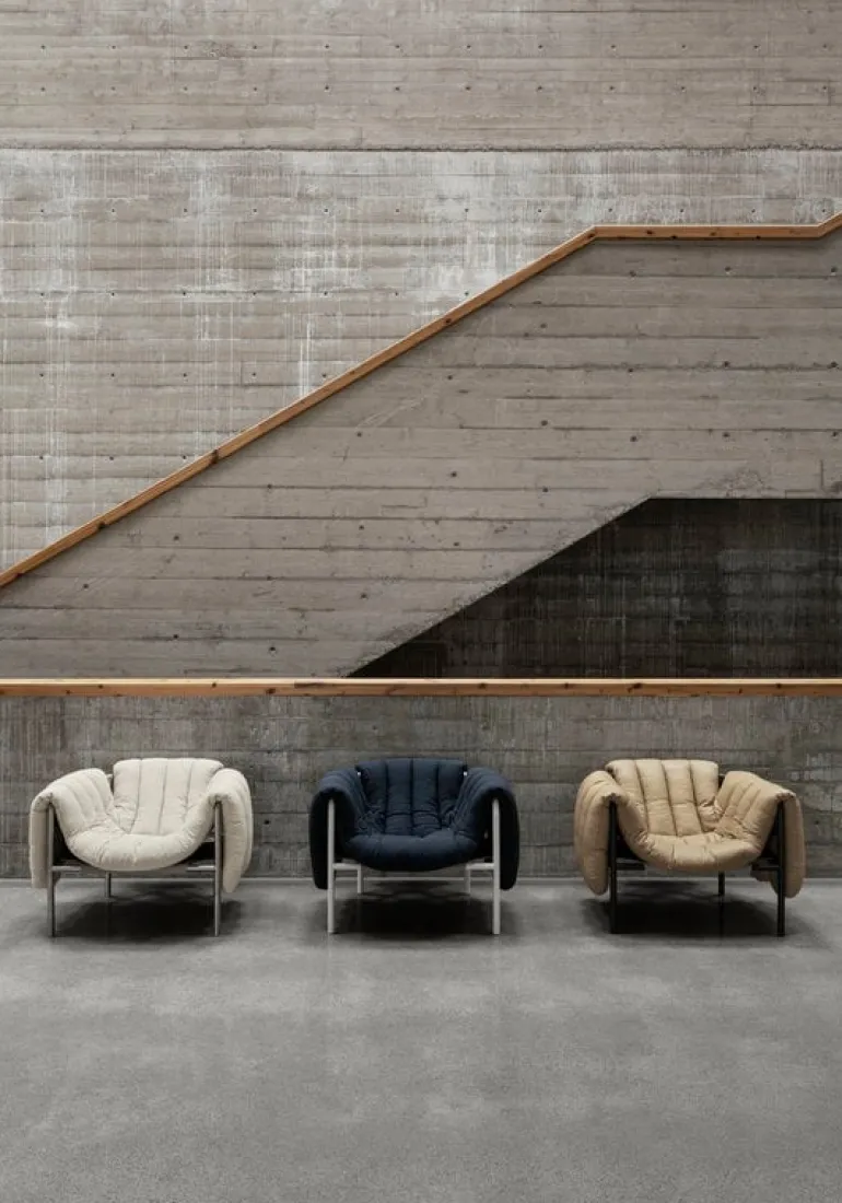 Hem Puffy lounge chair, sand leather - black grey steel