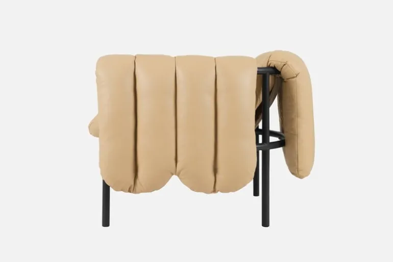 Hem Puffy lounge chair, sand leather - black grey steel