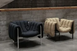 Hem Puffy lounge chair, sand leather - black grey steel