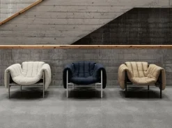 Hem Puffy lounge chair, sand leather - black grey steel