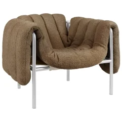Hem Puffy lounge chair, sawdust boucle - stainless steel