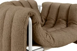 Hem Puffy lounge chair, sawdust boucle - stainless steel