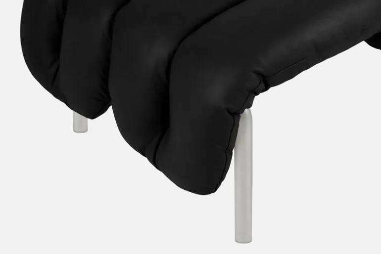 Hem Puffy ottoman, black leather - stainless steel