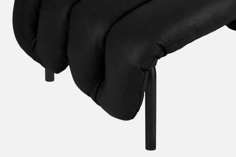 Hem Puffy ottoman, black leather - black grey steel