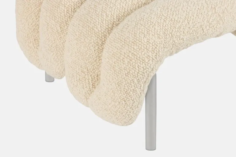 Hem Puffy ottoman, eggshell boucle - stainless steel